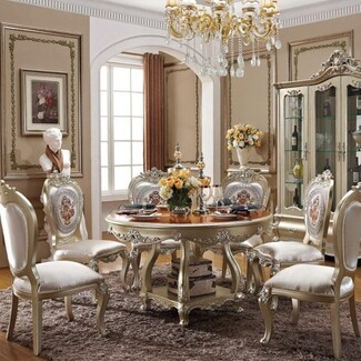 Round Dining Set with Champagne Gold and Embroidered Backs