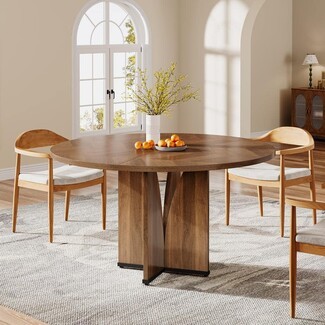 Round Dining Table featuring Chevron Pattern Top Pedestal