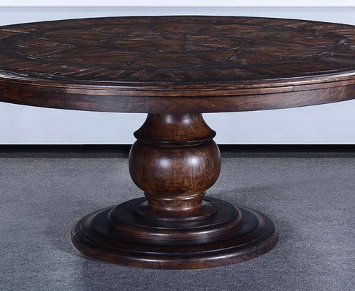 Round Dining Table Globular Pedestal and Sunburst Top