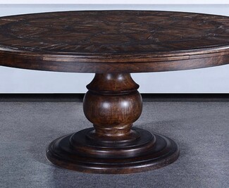 Round Dining Table Globular Pedestal and Sunburst Top