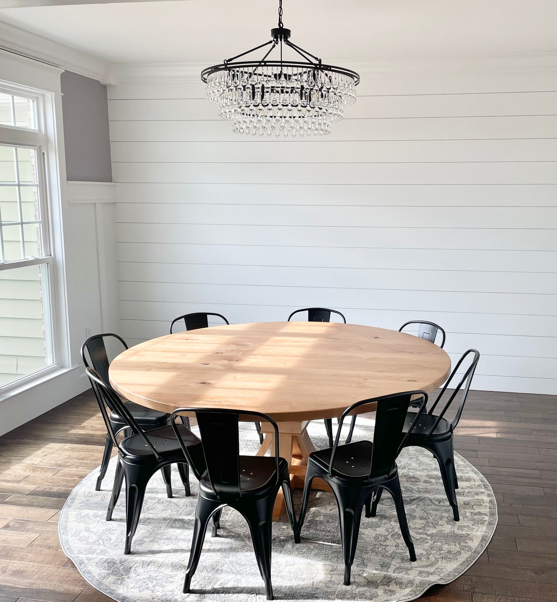 Round Dining Table in Honey Wood with Pedestal Base