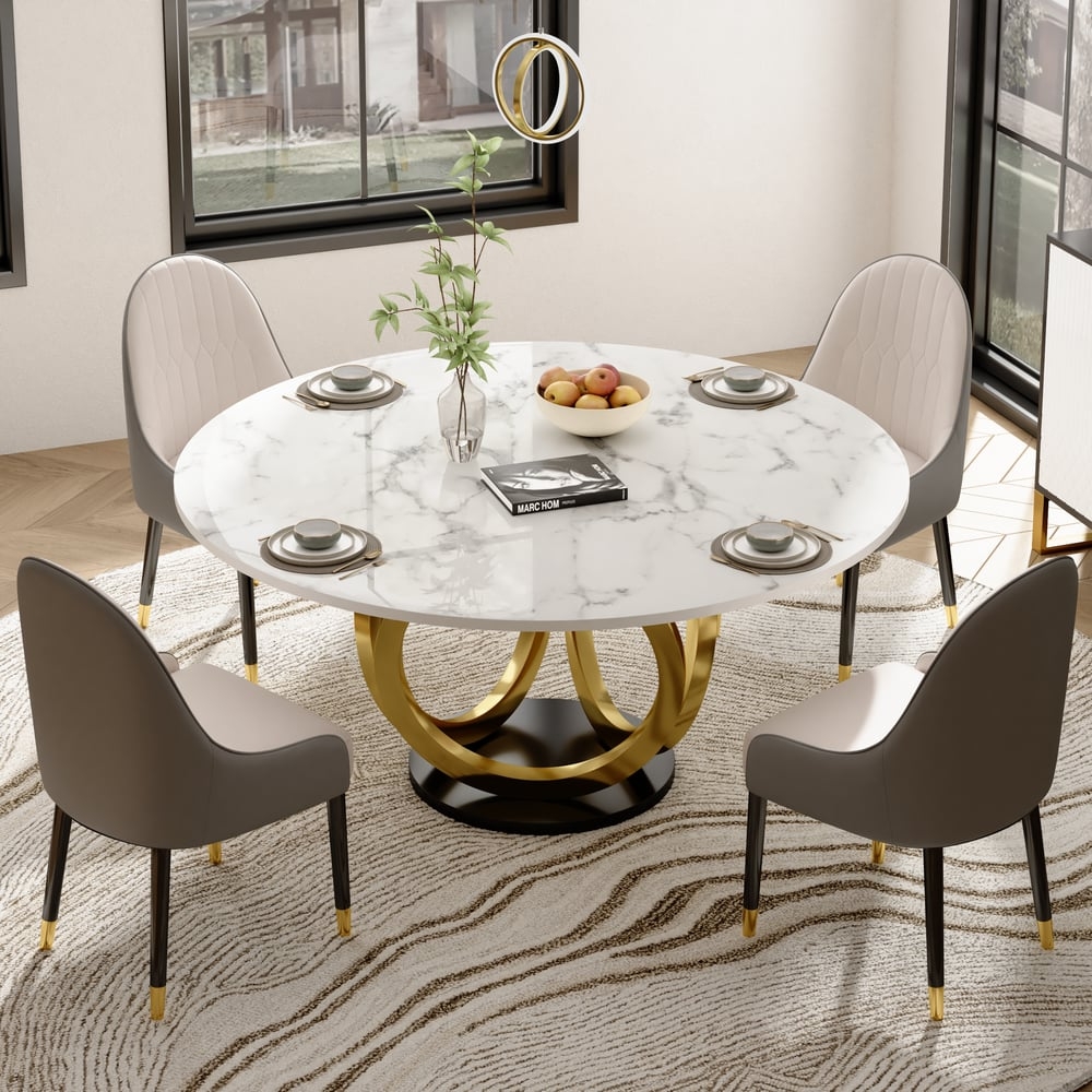 Round Dining Table Interlocking Ring Pedestal and Stone