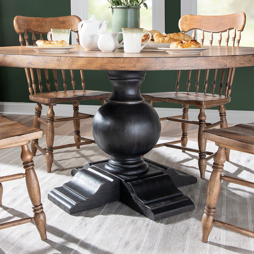 Round Dining Table Matte Black Pedestal and Wood Top