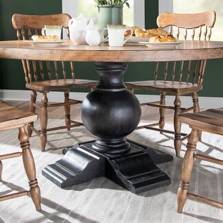 Round Dining Table Matte Black Pedestal and Wood Top