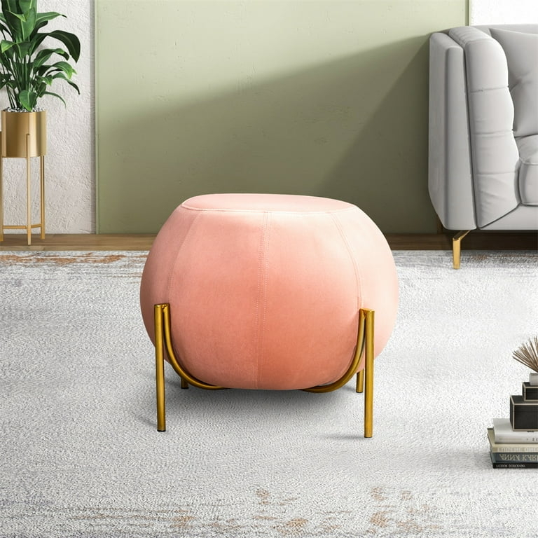 Round Ottoman: Cradle Base Pink Velvet Round Ottoman