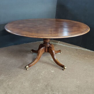 Round Pedestal Table Cross Banded Edge with Casters