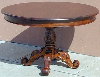 Round Pedestal Table Scrolling Feet and Carved Base