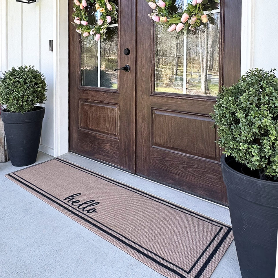 Runner Doormat: Extra Long Profile Modern Hello Doormat Script