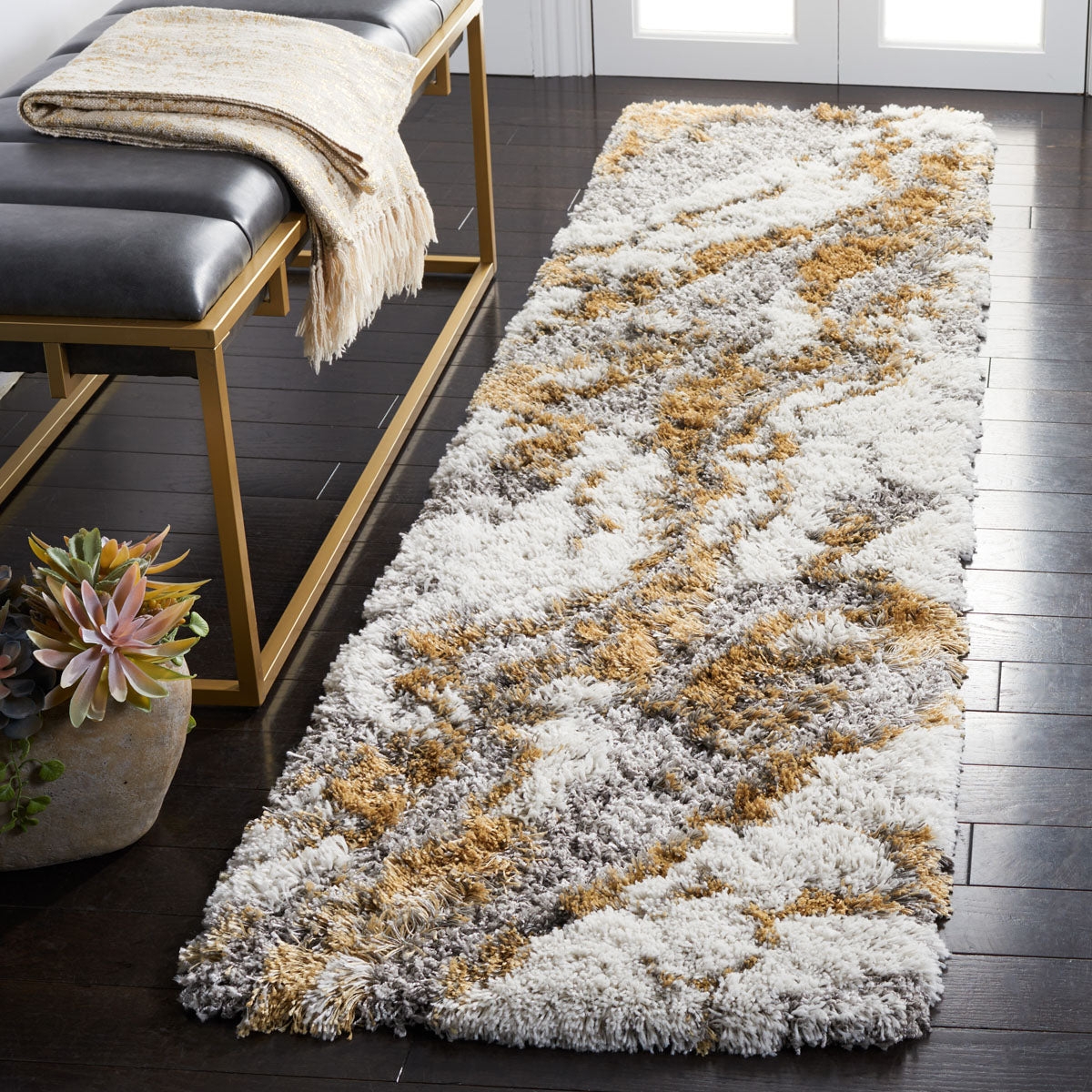 Runner Rug High Pile Texture Shag Grey Hall Runner