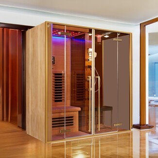 Sauna Shower Combo Gold Hardware Hemlock Wood Home Spa