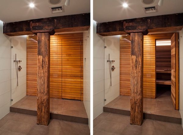 Sauna Shower Combo Weathered Timber Post Rustic Shower Design