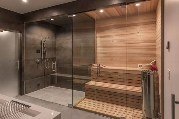 Sauna Steam Combo Frameless Glass Luxury Tiered Sauna Design