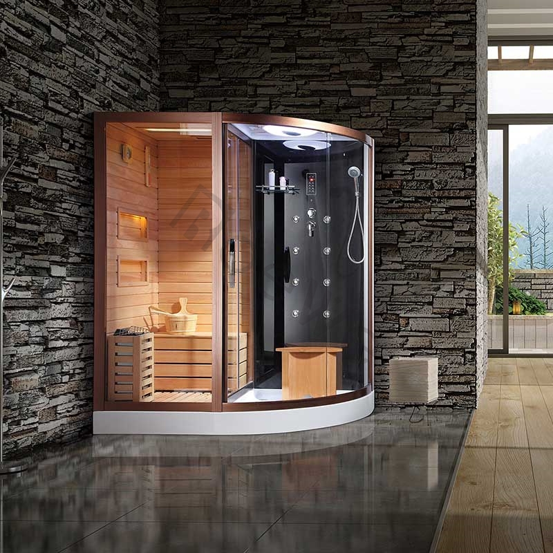 Sauna Steam Combo with Curved Glass Bronze Frame Steam Shower