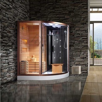 Sauna Steam Combo with Curved Glass Bronze Frame Steam Shower