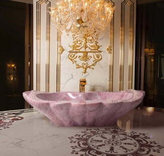 Sculptural Bathtub Rose Quartz Pink Scalloped Basin Rim