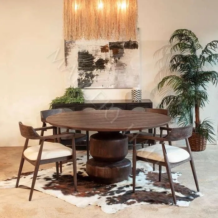 Sculptural Pedestal Dining Table in Dark Walnut Wood