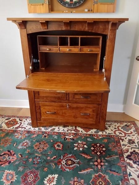 Secretary Desk: Brown Mission Wood Desk with Corbel Details