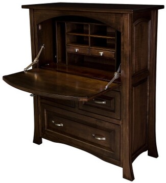 Secretary Desk: Espresso Wood Drop-Front and Silver Hardware