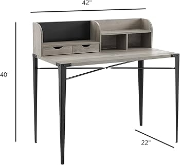 Secretary Desk: Grey Wash Integrated Hutch and 42 Inch Storage