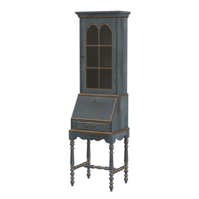 Secretary Desk: Slate Blue Antique Blue Writing Bureau Cabinet