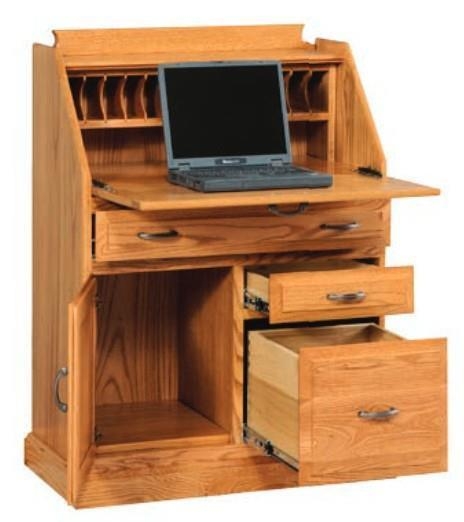 Secretary Desk: Solid Oak Drop Down Desk with File Drawer