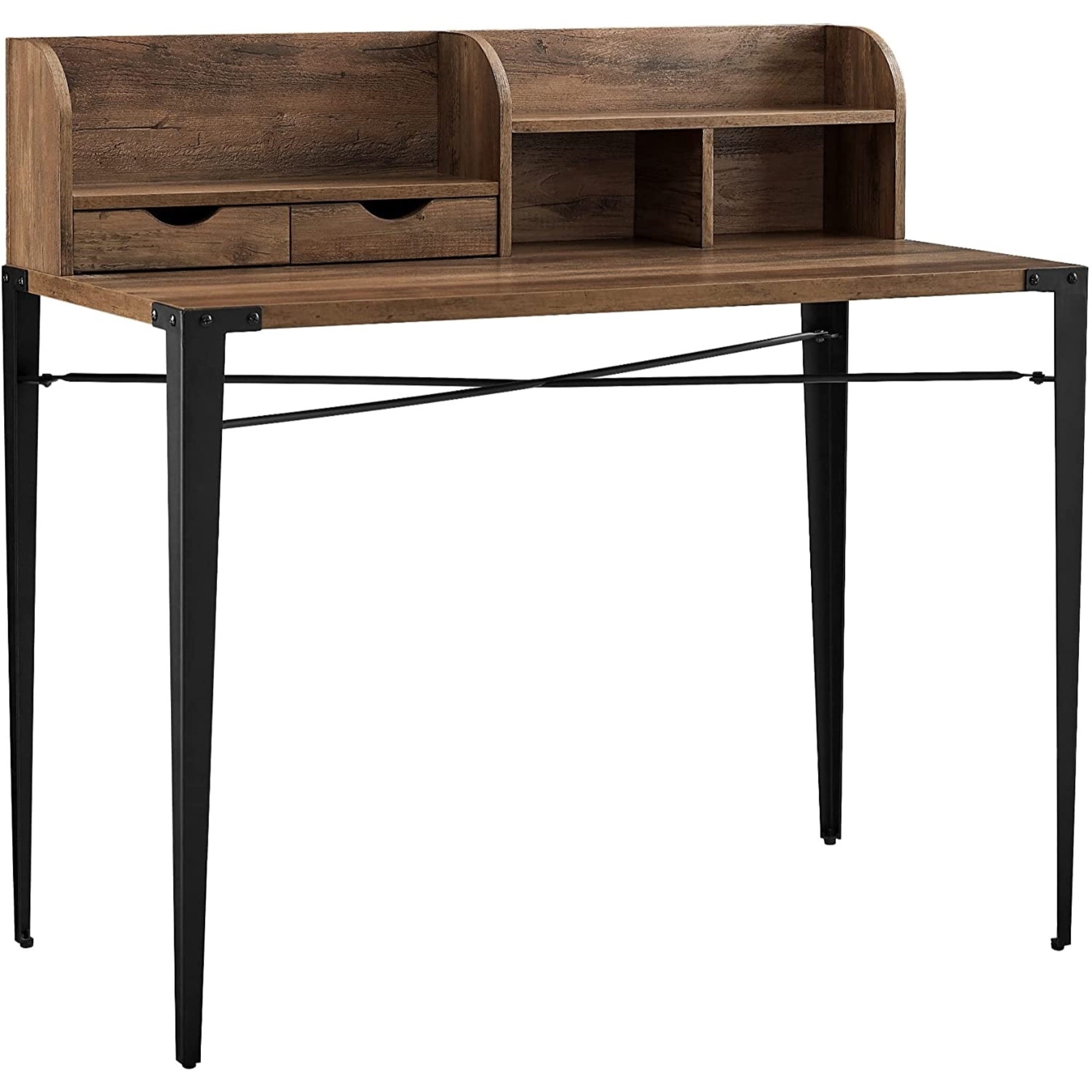 Secretary Desk: Walnut Industrial Hutch with X-Brace Support