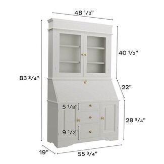 Secretary Desk: White Tiered Base and Large Glass Front Hutch Unit