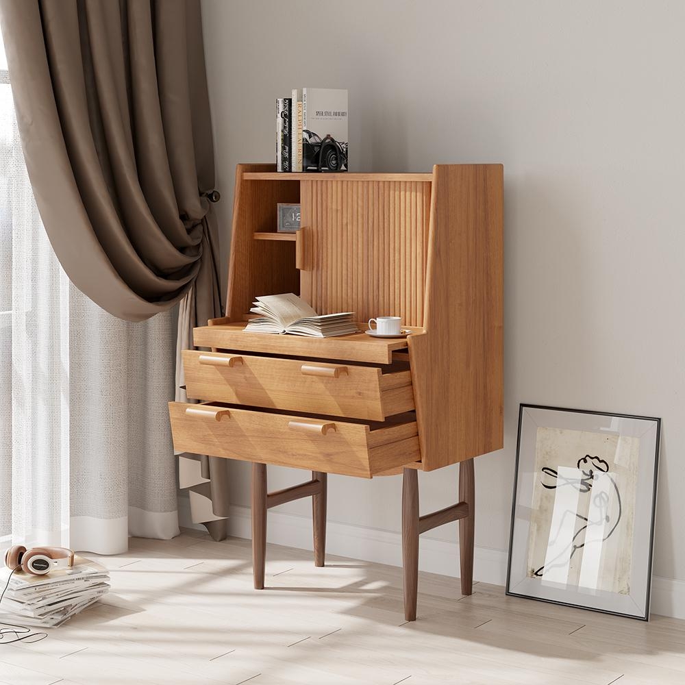 Secretary Desk with Honey Oak Tambour Door Writing Desk