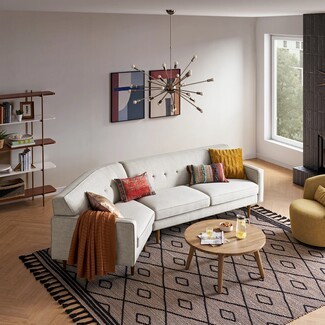 Sectional Sofa Angled Chaise Light Gray Button Tufting