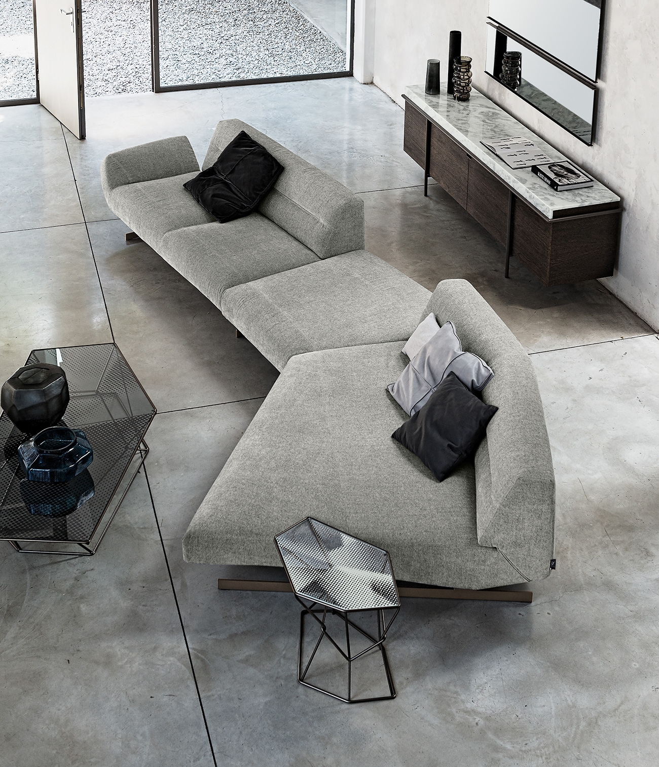Sectional Sofa Angled Modules Low Profile Base Seating