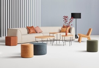 Sectional Sofa Angled Seating Nesting Tables Earth Tone