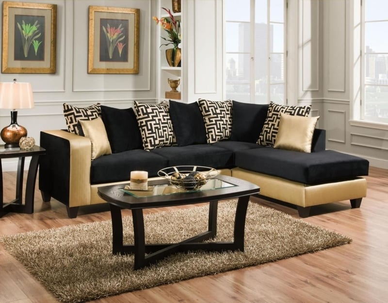 Sectional Sofa Chaise Lounge Matte Geometric Pattern Pillows