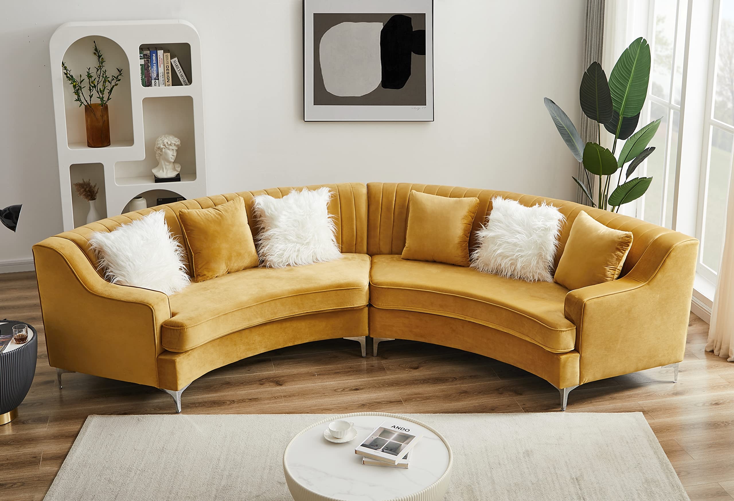 Sectional Sofa: Channel Tufted Mustard Velvet Couch
