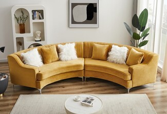 Sectional Sofa: Channel Tufted Mustard Velvet Couch