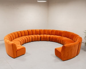 Sectional Sofa Channeled Back Semi-Circular Rust Couch