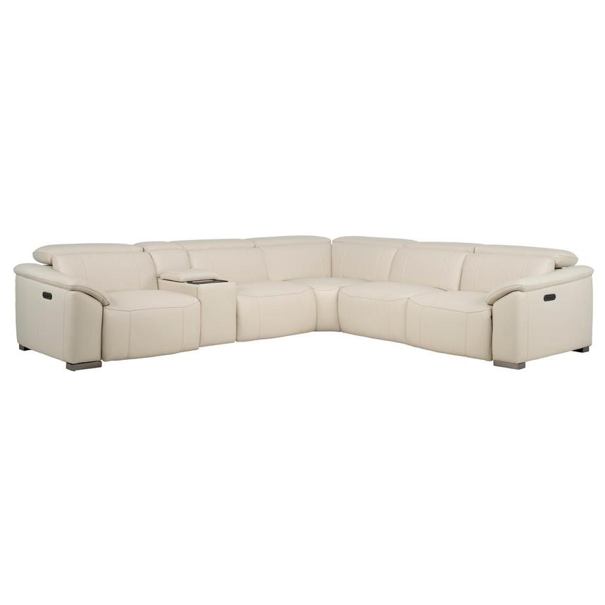 Sectional Sofa: Cream Power Motion Seating with Metal Block Feet