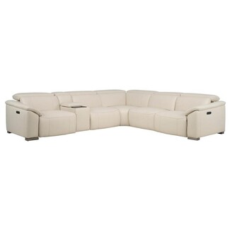 Sectional Sofa: Cream Power Motion Seating with Metal Block Feet