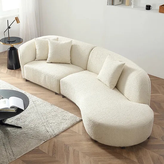 Sectional Sofa: Curved Silhouette Boucle Texture Modular Design