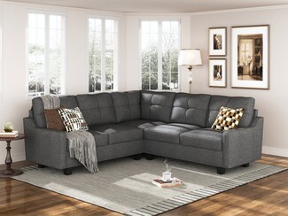 Sectional Sofa Dark Grey Nailhead Trim Tufted Back