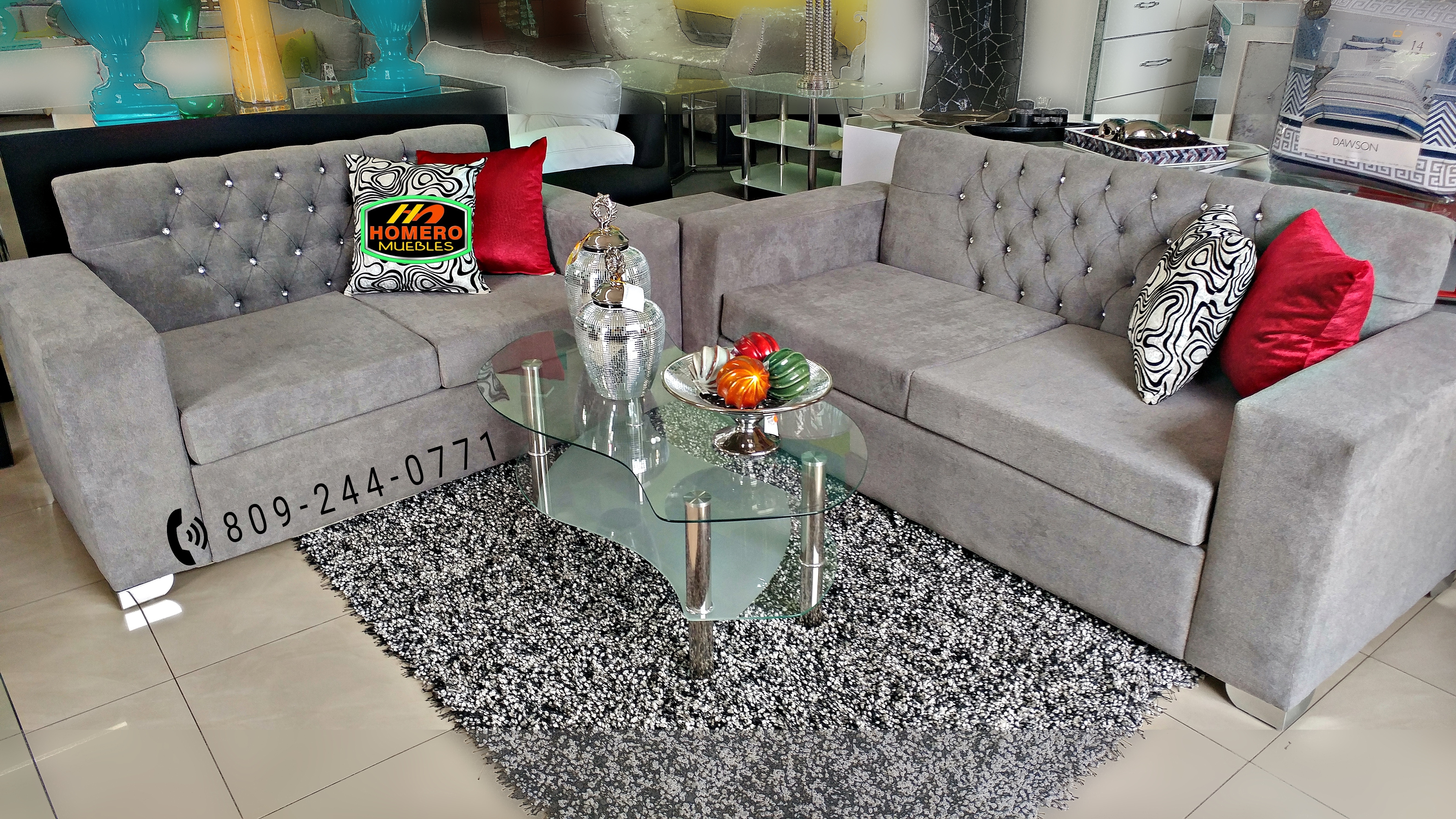 Sectional Sofa: Diamond Tufting Modern Gray Tufted Seating