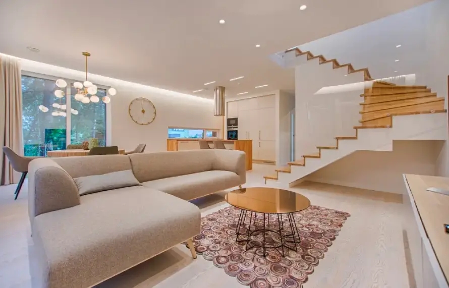 Sectional Sofa: Glass Balustrade Staircase Modern Seating Style