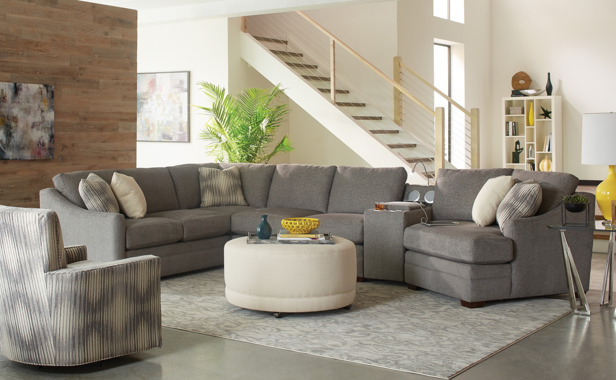 Sectional Sofa Integrated Console Modern Cupholder Set