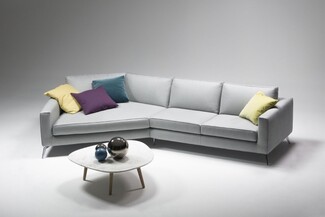 Sectional Sofa Light Gray Angled Design Stone Top Table