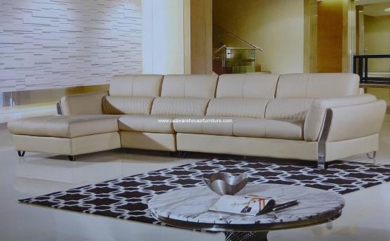 Sectional Sofa: Marigold Cream Leather with Horizontal Stitching