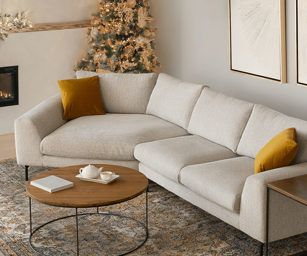 Sectional Sofa Marled Fabric Grey Cuddler Section
