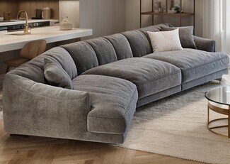 Sectional Sofa Modular Dark Grey Channel Stitching