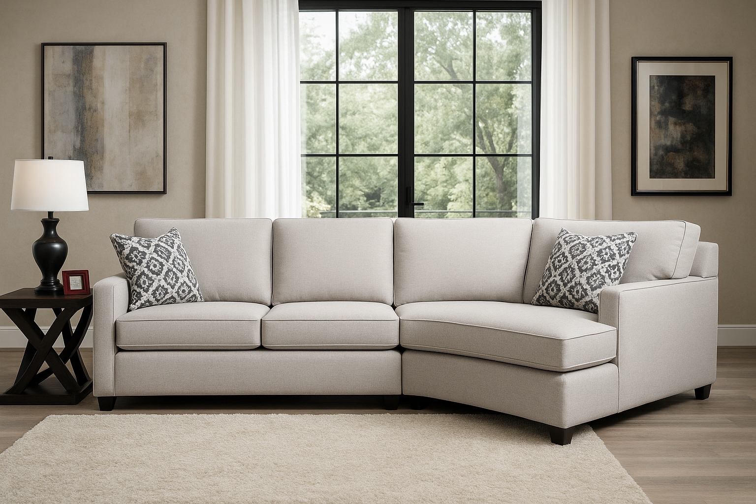 Sectional Sofa Oatmeal Fabric Cuddler Wedge Lounge