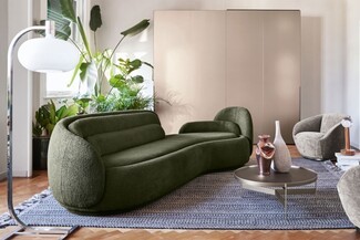 Sectional Sofa Olive Green Ribbed Backrest Curved Seating