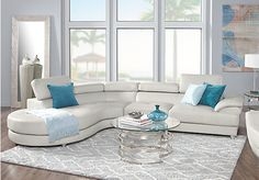 Sectional Sofa plus Curved Chaise and Coastal Style Layout