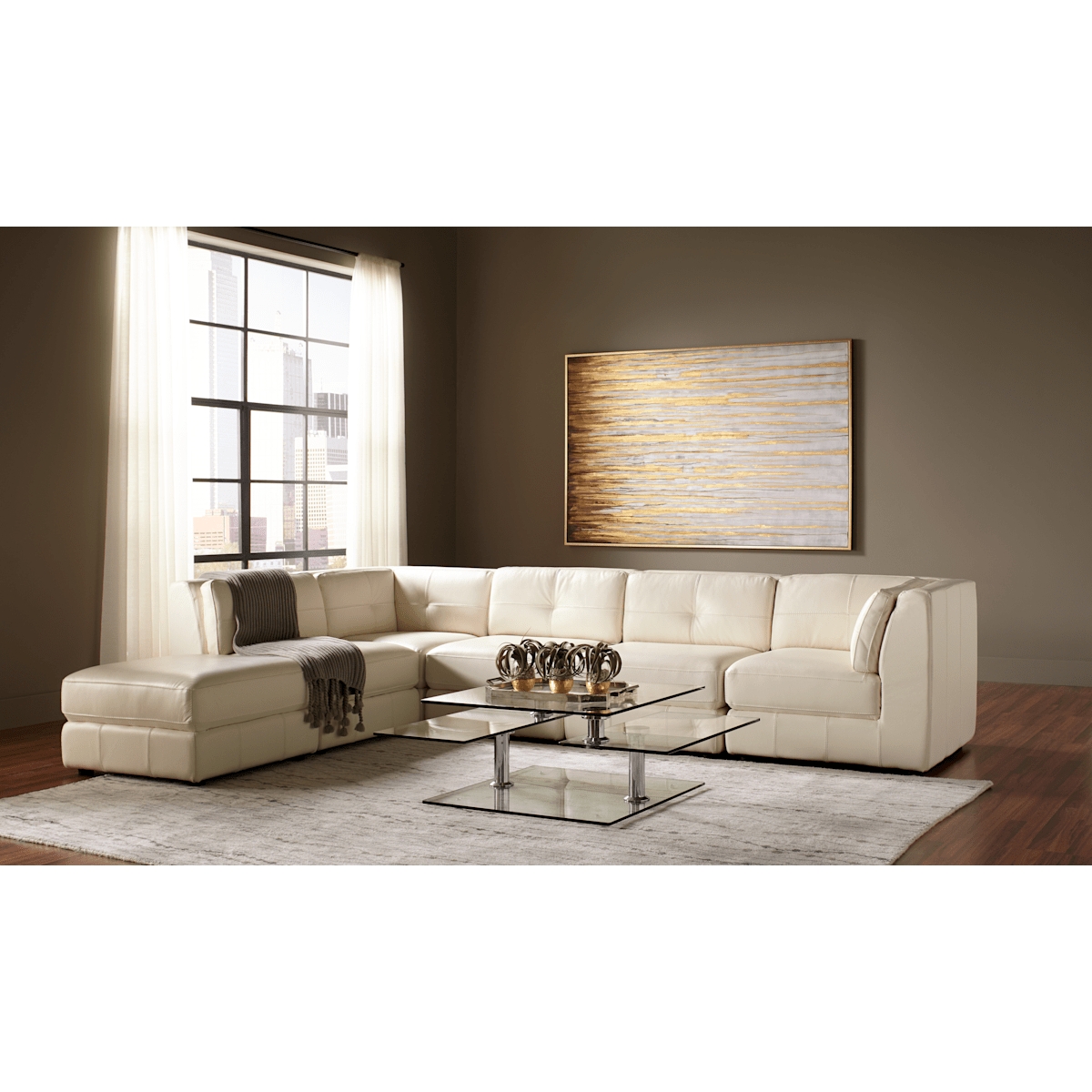 Sectional Sofa: Quilted Grid Pattern in Cream White Modular Build
